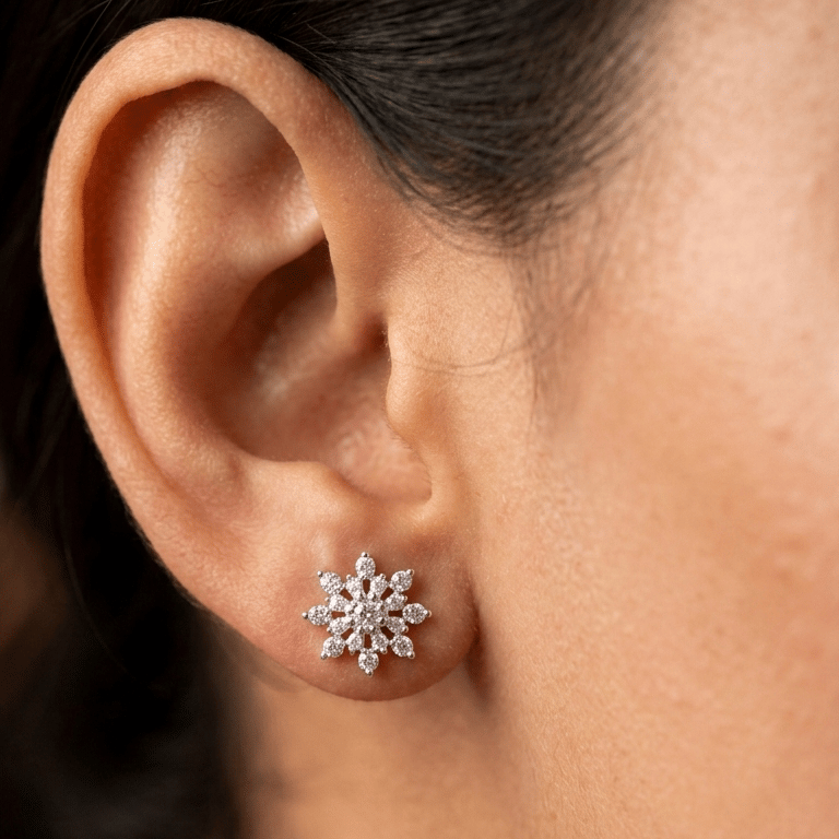 925 Sterling Silver Finish Crystal Snowflake Stud Earring - Image 3
