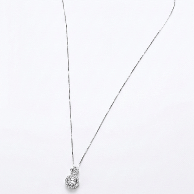 925 Sterling Silver Radiant Circle Stone Jewellery Pendent With Chain 