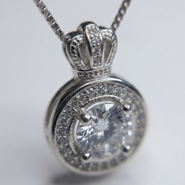 925 Sterling Silver Radiant Circle Stone Jewellery Pendent With Chain  - Image 5
