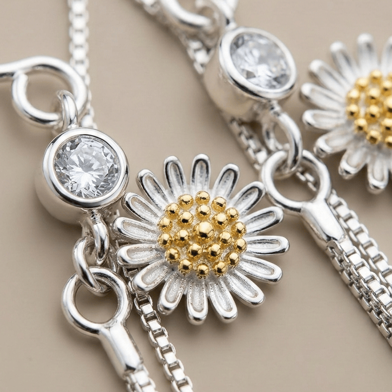 925 Sterling Silver Finish Solaria Sunflower Chain Drop Earring - Image 4