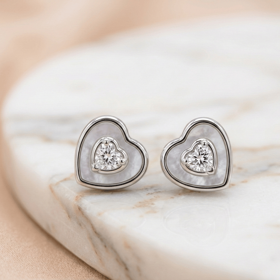 925 Sterling Silver Heart In Heart Zircon Stud Earrings For Women