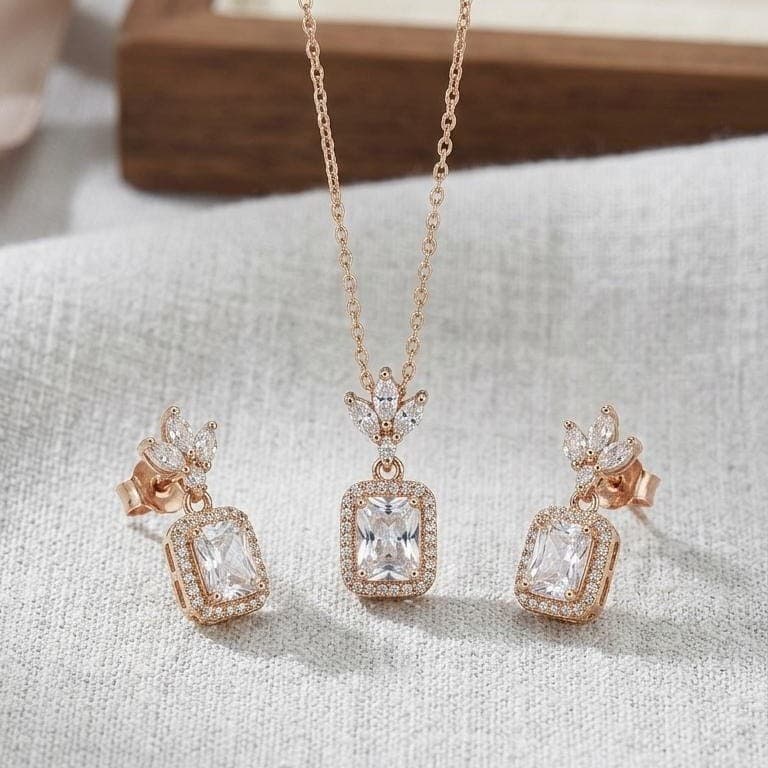 Rose Gold Plated Crystal Drop Jewellery Set With 925 Sterling Silver - Image 4