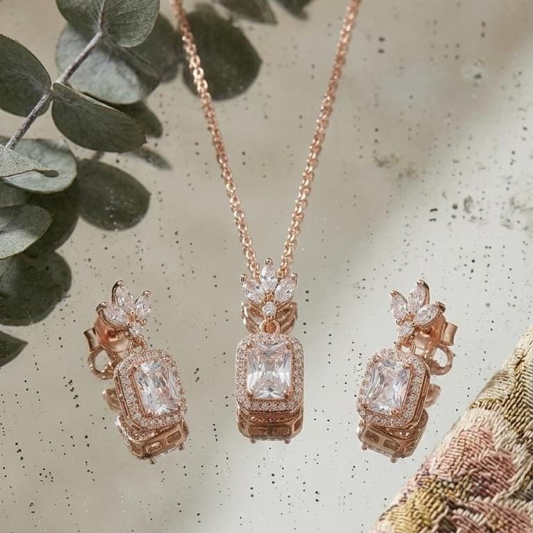 Rose Gold Plated Crystal Drop Jewellery Set With 925 Sterling Silver - Image 3