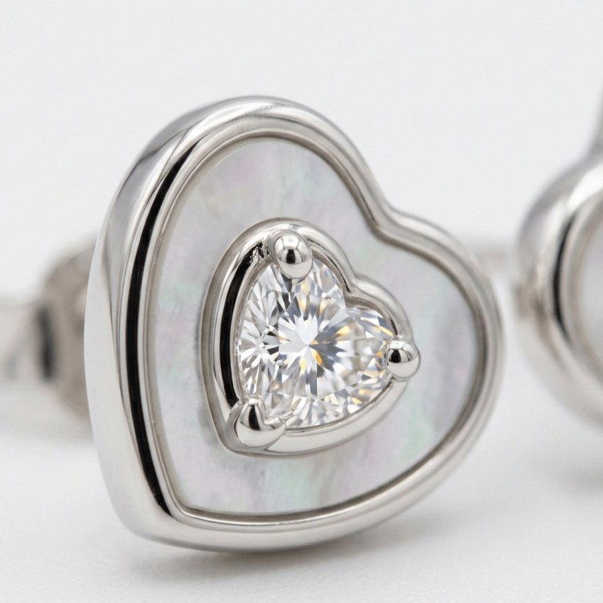 925 Sterling Silver Heart In Heart Zircon Stud Earrings For Women