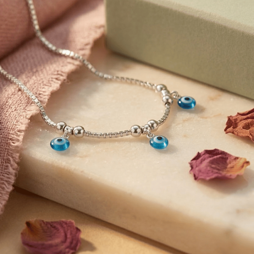 925 Sterling Silver Evil Eye Beaded Jewellery Anklet - Image 4