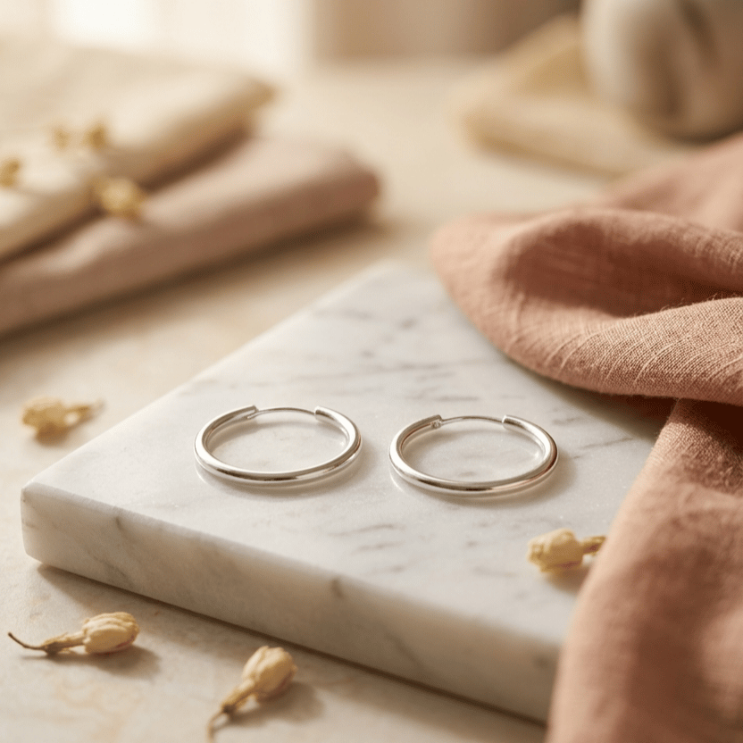 925 Sterling Silver Plain Circle Earrings - Image 4