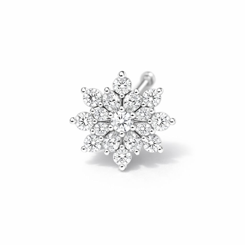 925 Sterling Silver Crystal Snowflake Nose Pin – Minimal Stud Nose Ring For Women