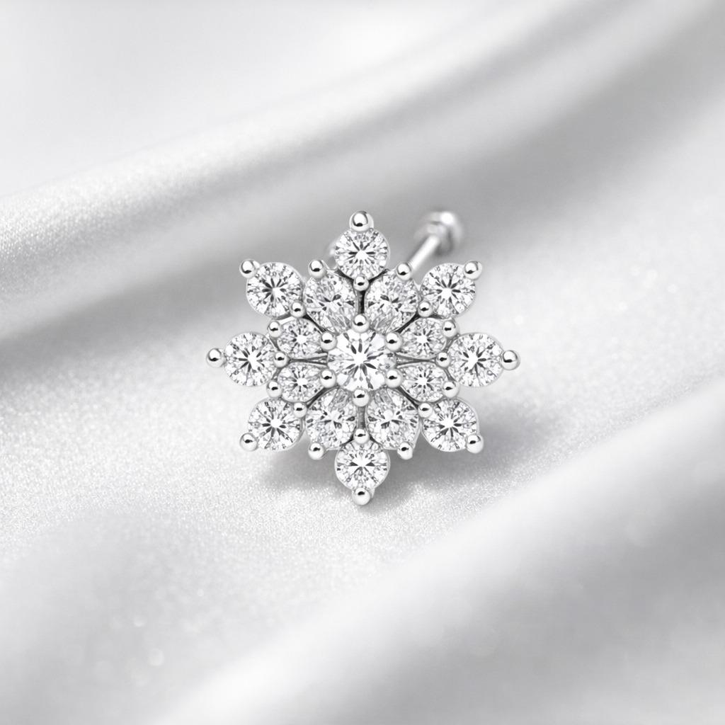 925 Sterling Silver Crystal Snowflake Nose Pin – Minimal Stud Nose Ring For Women - Image 3
