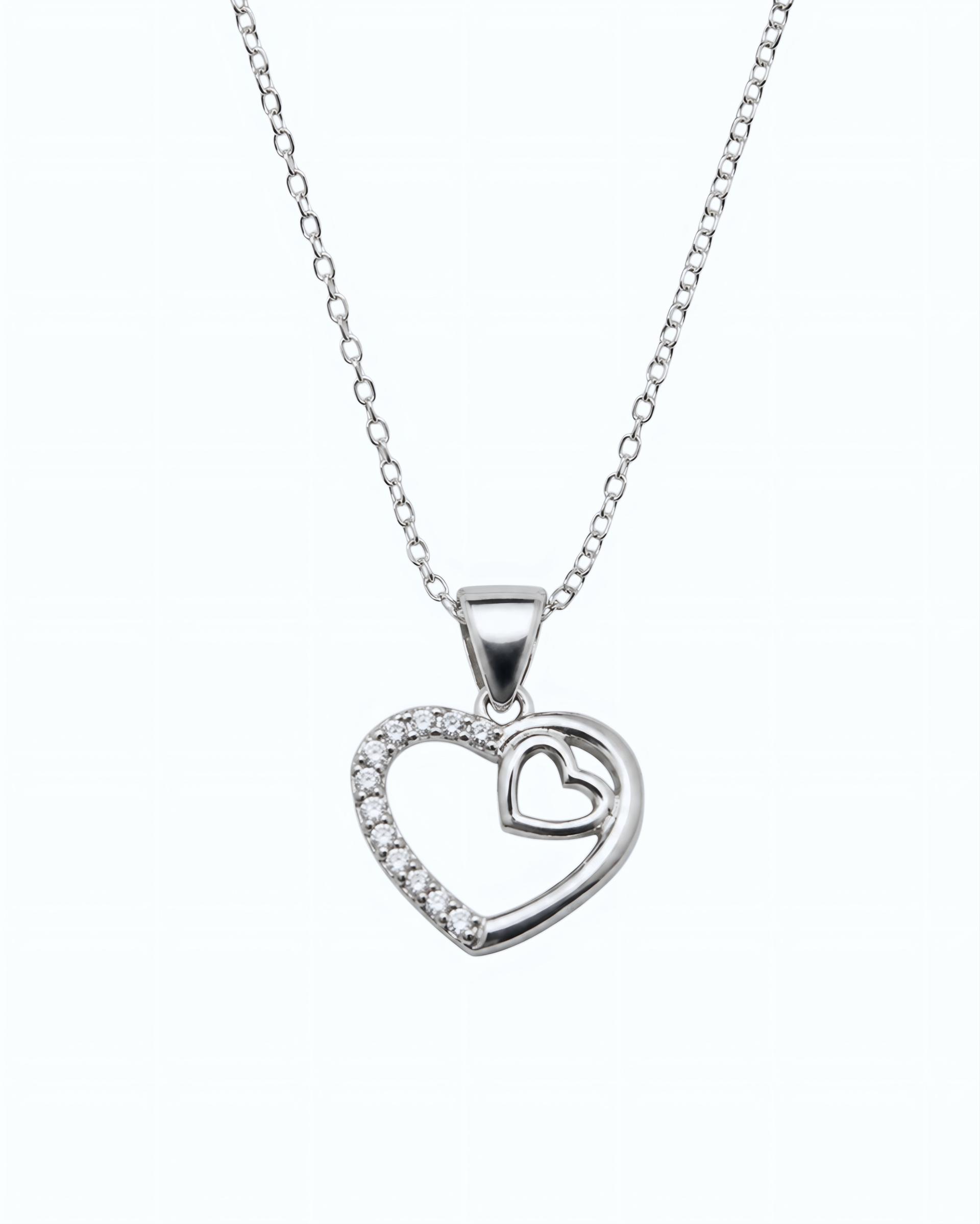 925 Sterling Silver Twin Heart Spark Pendant Set - Image 3