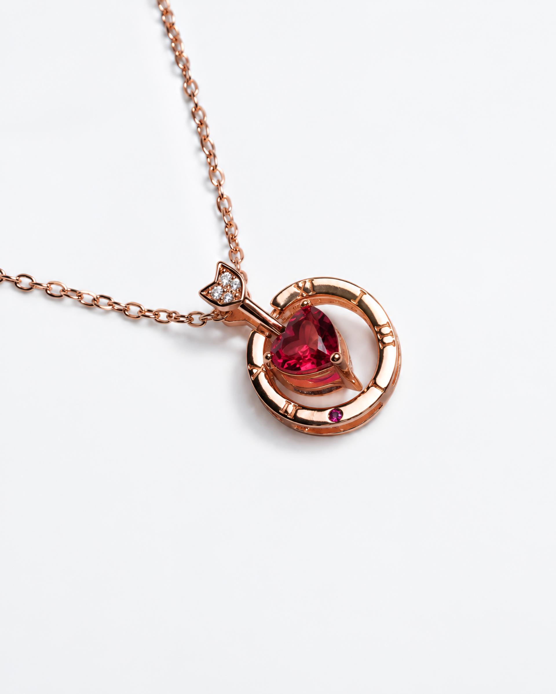 Cupid Heart Circle Pendant With Chain In 925 Sterling Silver With Rose Gold Plating - Image 4