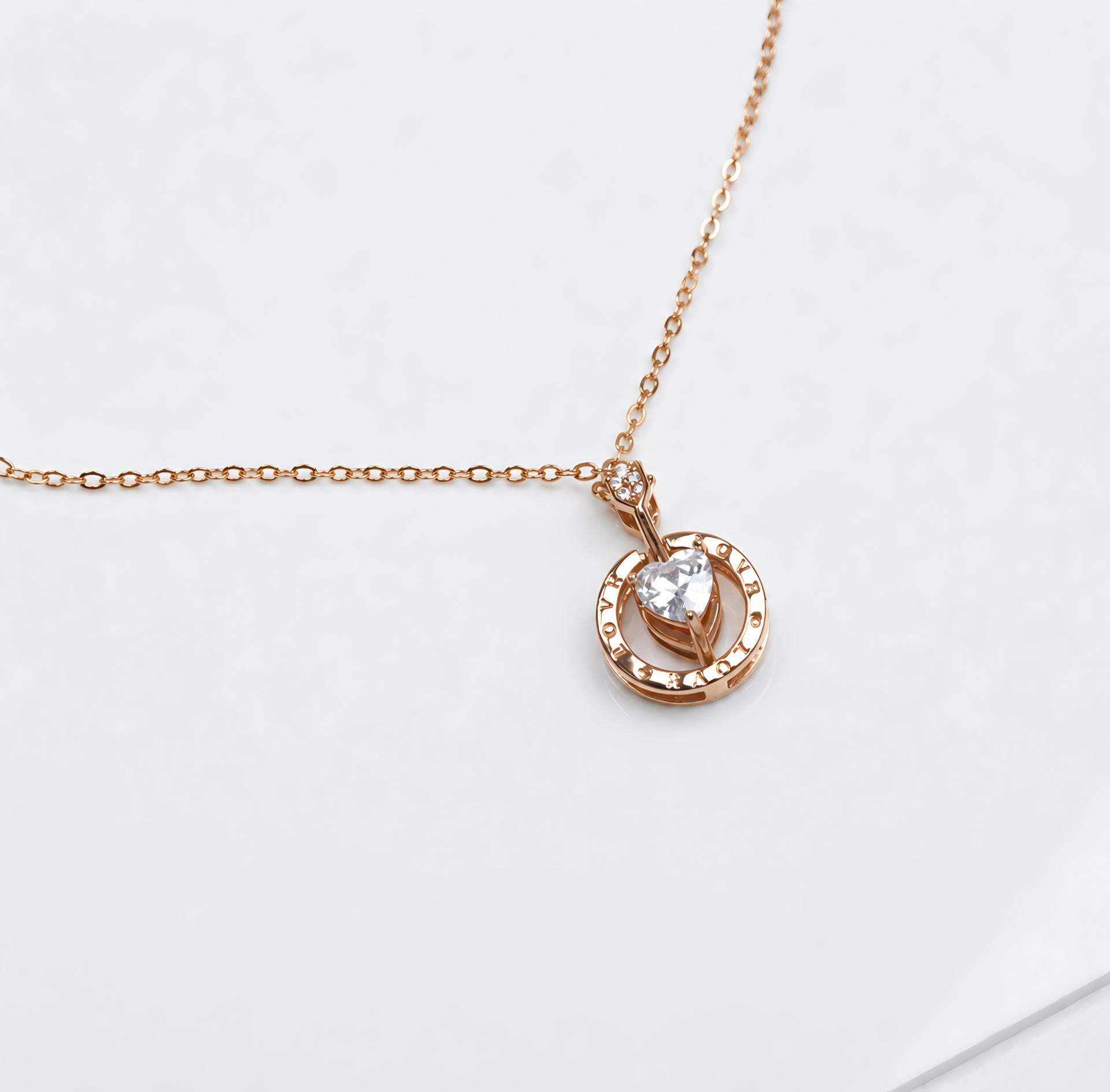Cupid Heart Circle Pendant With Chain In 925 Sterling Silver With Rose Gold Plating