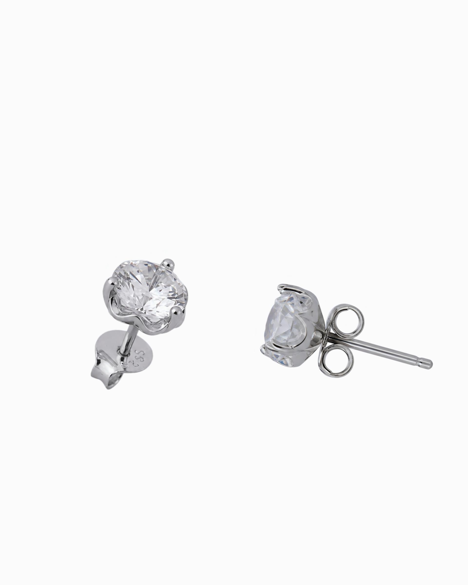 925 Sterling Silver Solitaire Cubic Zirconia Stud Earrings