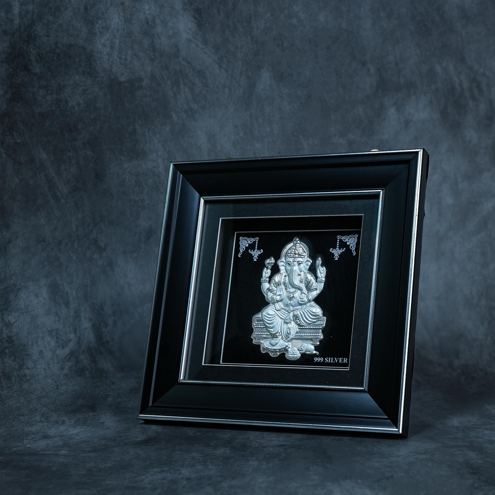 Divya Lord Ganesha 999 Silver Premium Shadow Frame