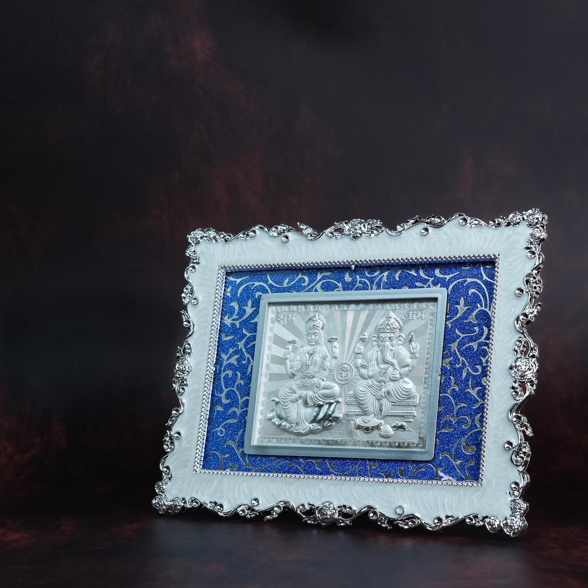Shubh Labh Lakshmi Ganesha 999 Silver Premium Decorative Frame