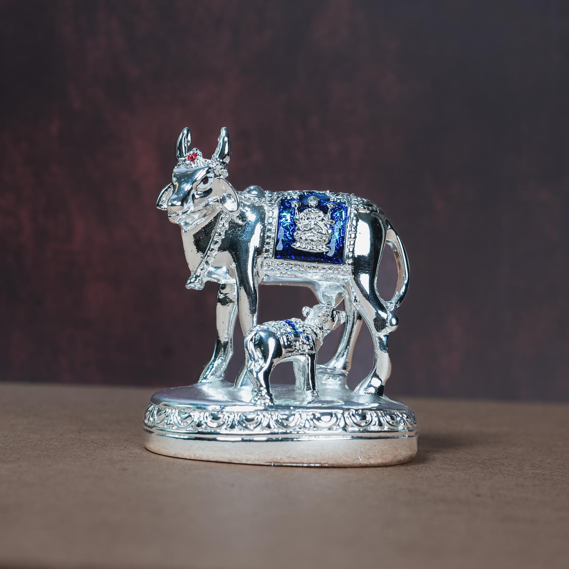 999 Silver Divya Kamadhenu Cow And Calf Figurine - Image 5