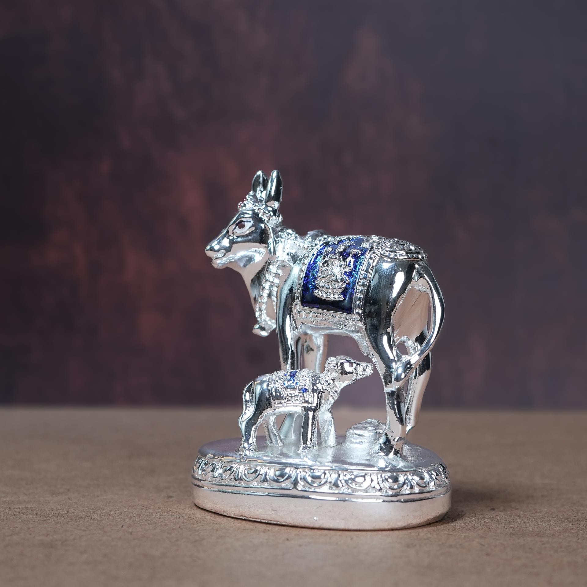 999 Silver Divya Kamadhenu Cow And Calf Figurine - Image 3