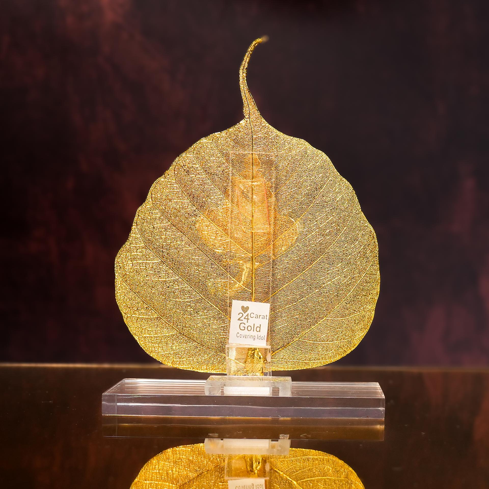 Divya Ganesha Peepal Leaf 999 Silver Plated (golden Tone) Spiritual Showpiece