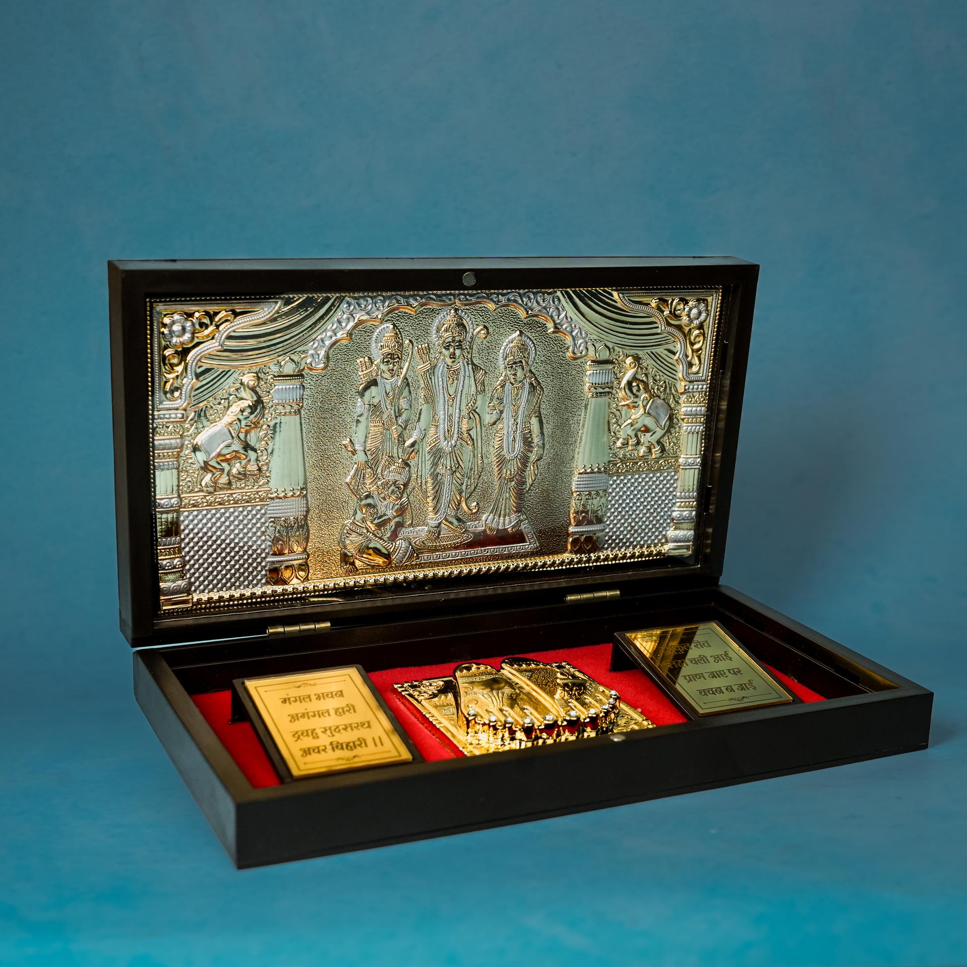 Jai Shree Ram Charan Paduka 999 Silver Plated (golden Tone) Pooja Box - Image 4