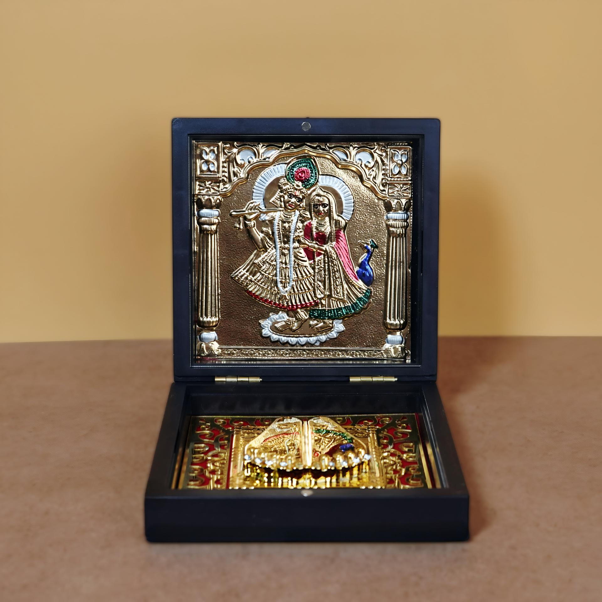 Divya Radha Krishna Charan Paduka 999 Silver Plated (golden Tone) Pooja Box - Image 4
