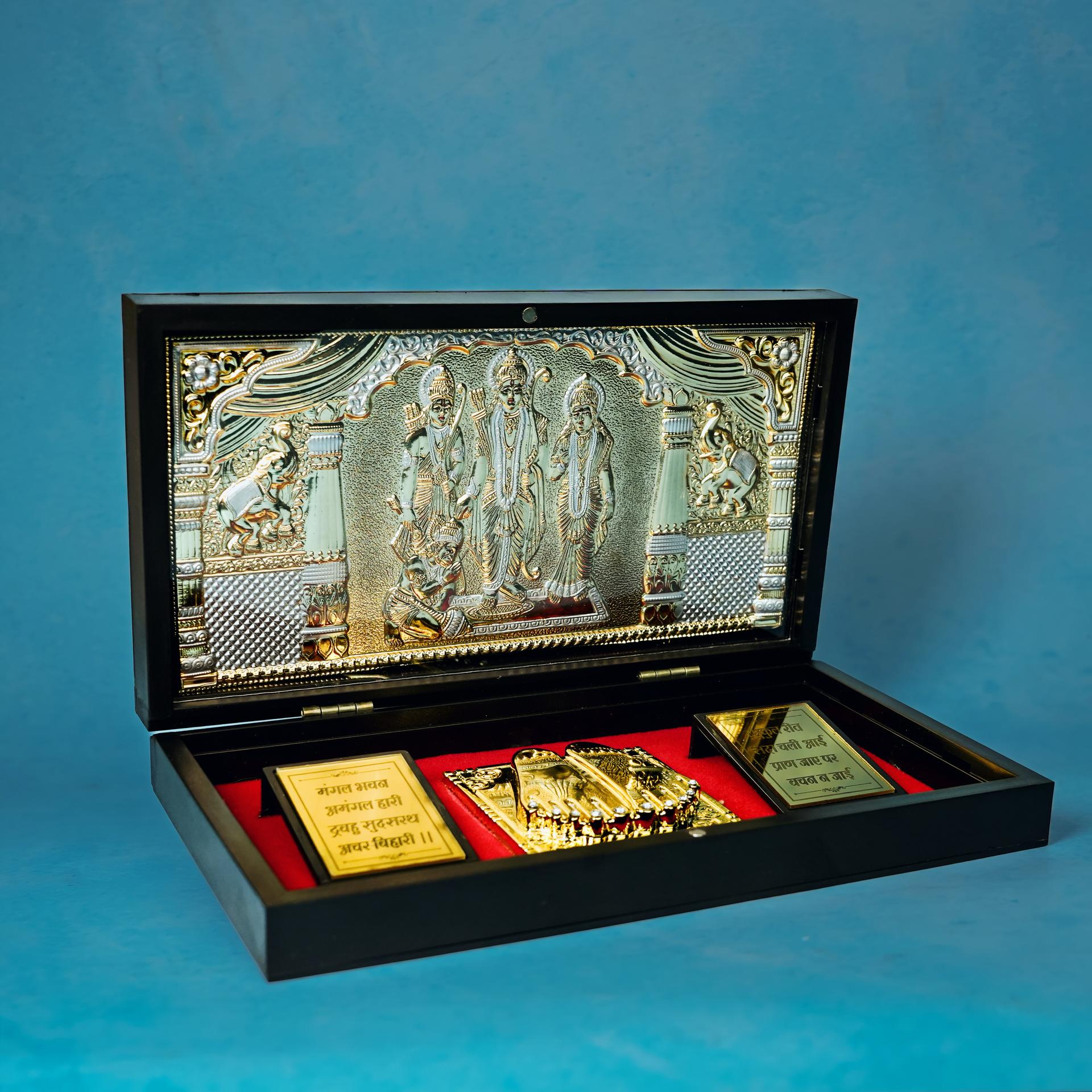 Jai Shree Ram Charan Paduka 999 Silver Plated (golden Tone) Pooja Box - Image 3