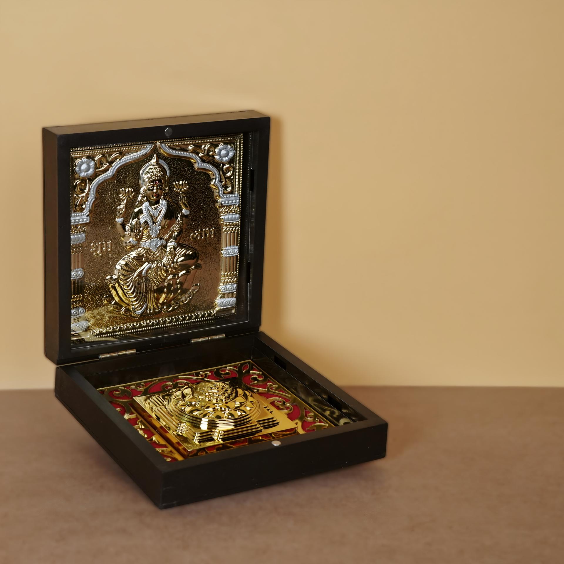 Divya Mahalakshmi Charan Paduka 999 Silver Plated (golden Tone) Pooja Box