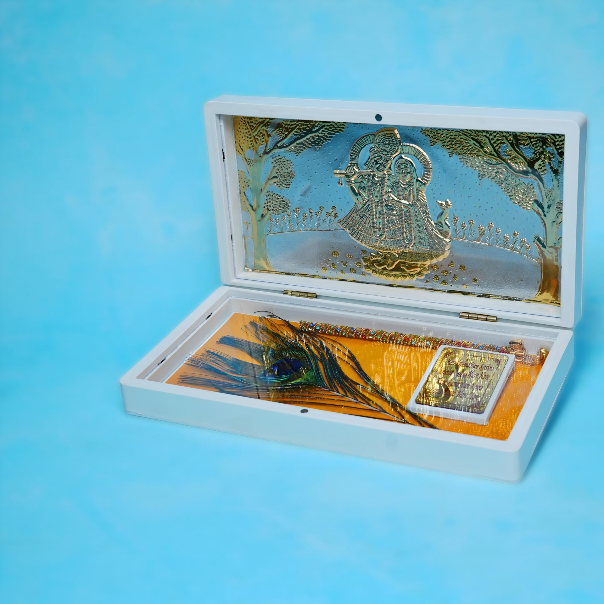 Divya Radha Krishna Morpankh Mantra Box 999 Silver Plated (golden Tone) Devotional Keepsake