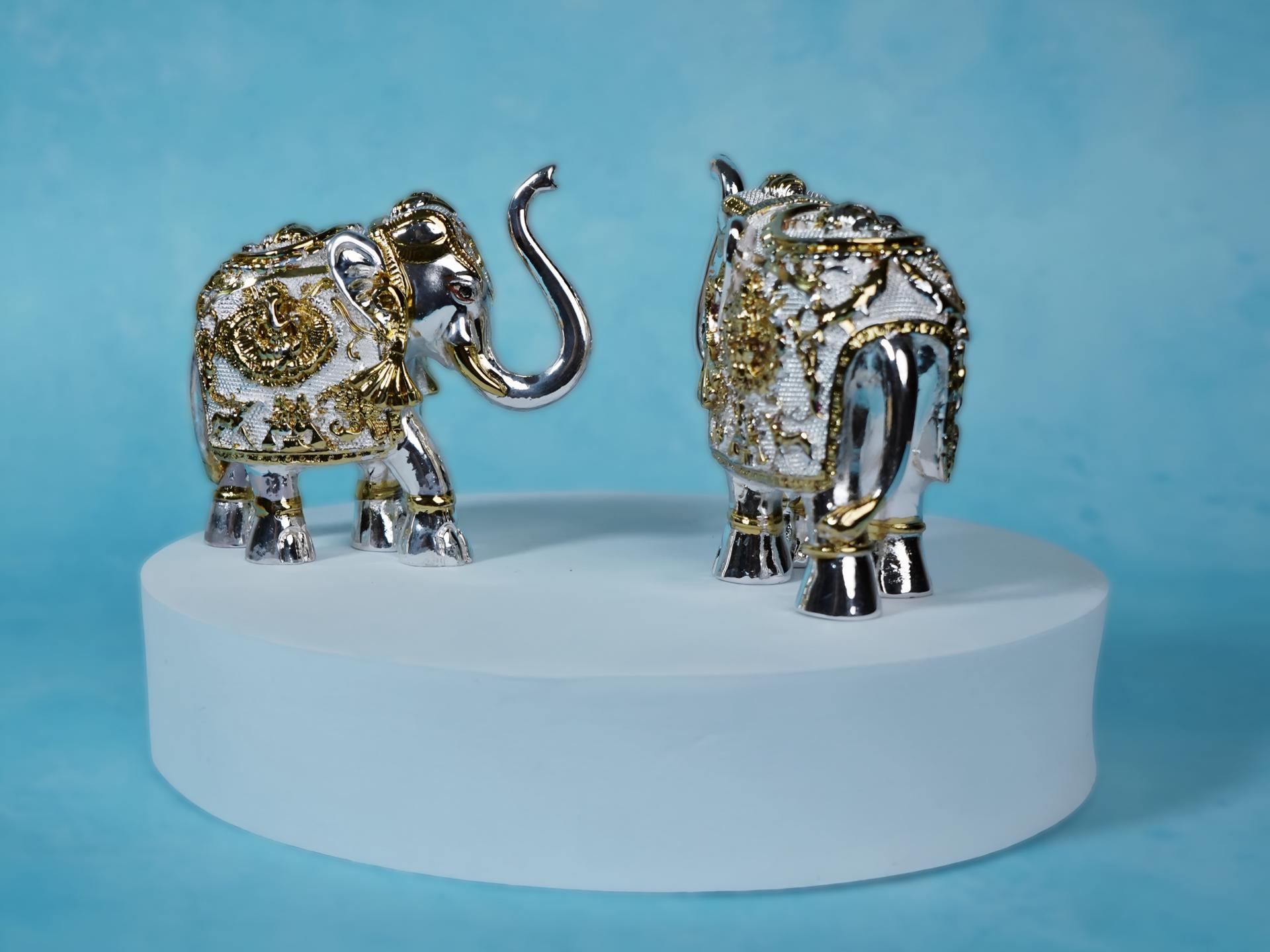 999 Silver Royal Silver Elephant Pair Decorative Figurines - Image 5