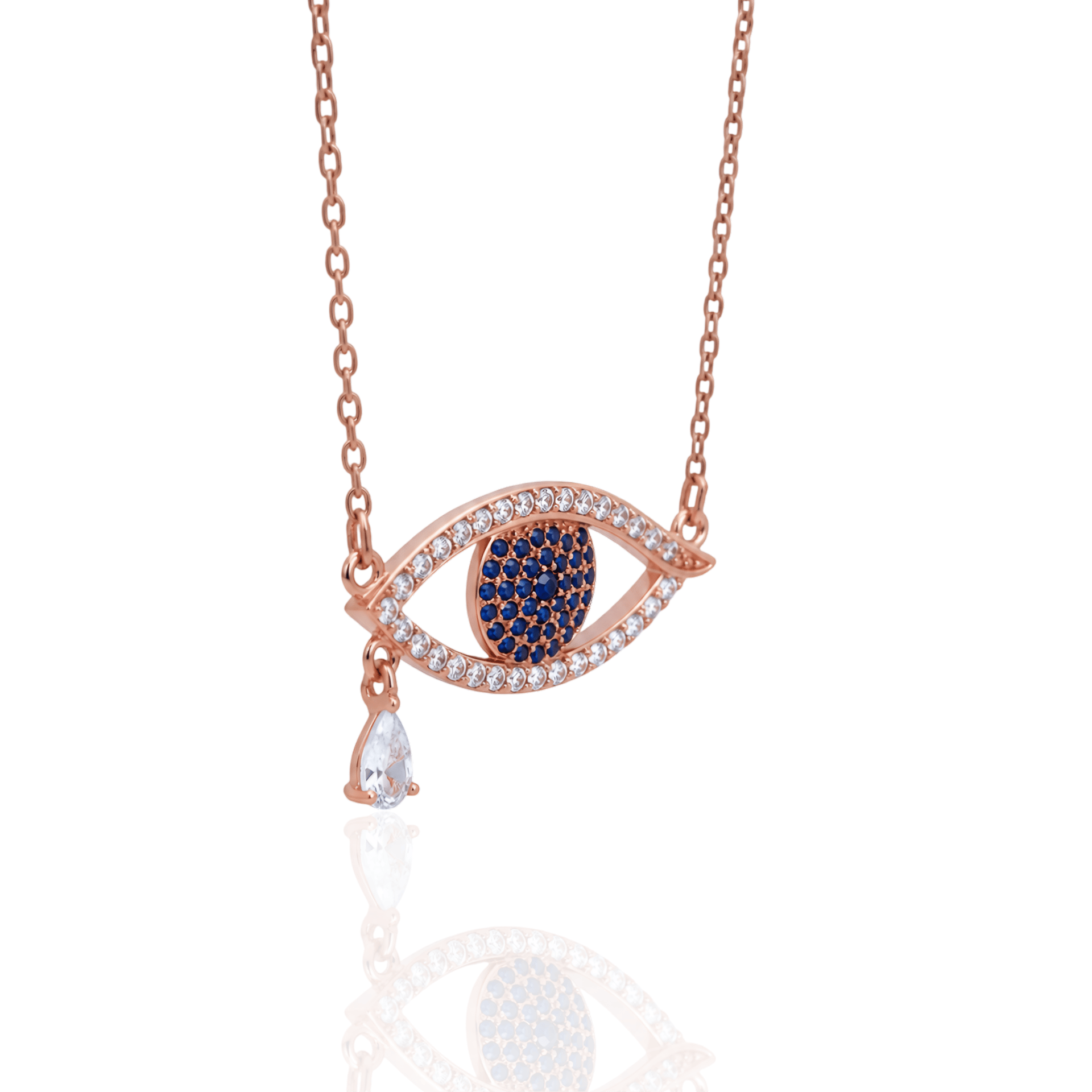Evil Eye Spark Pendant With Chain In 925 Sterling Silver With Rose Gold Plating