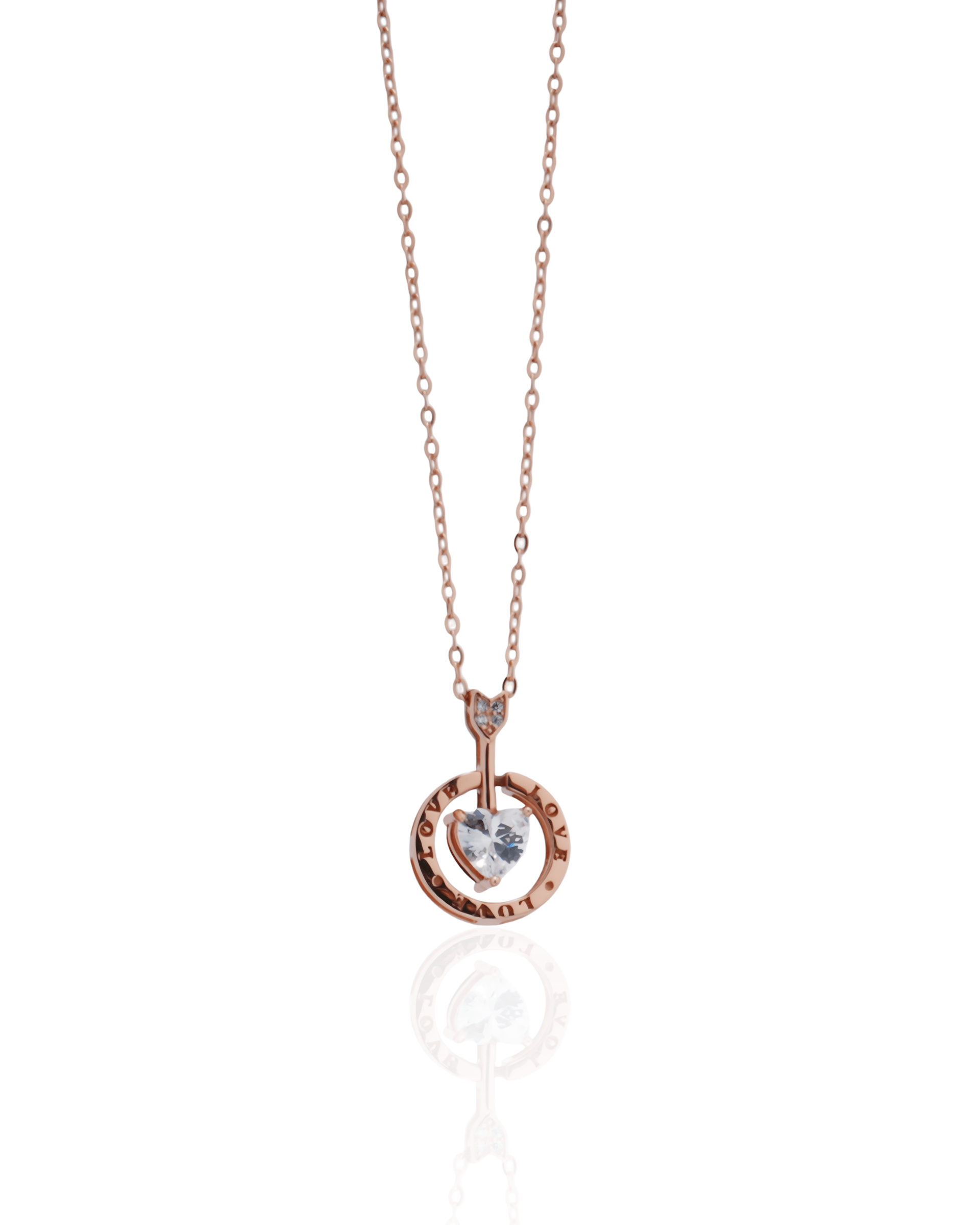 Cupid Heart Circle Pendant With Chain In 925 Sterling Silver With Rose Gold Plating