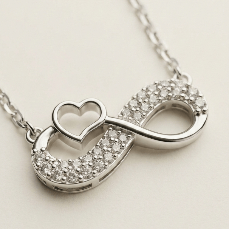 925 Sterling Silver Infinity Heart Zircon Jewellery Pendant With Chain - Image 4