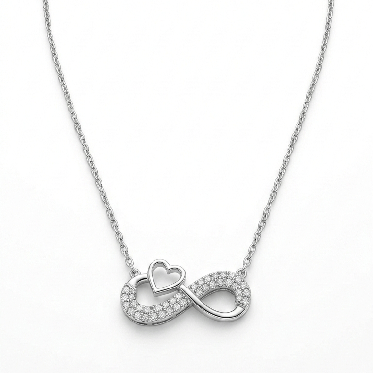 925 Sterling Silver Infinity Heart Zircon Jewellery Pendant With Chain - Image 3