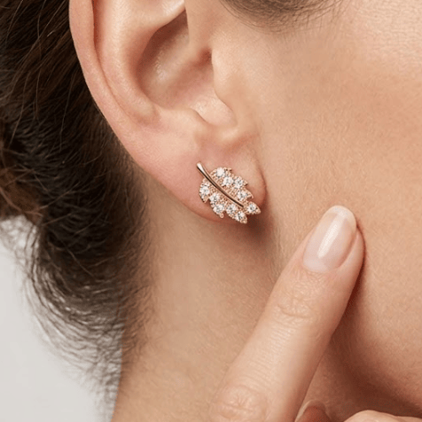 Rose Gold Finish Crystal Leaf Stud Bugadi With 925 Sterling Silver