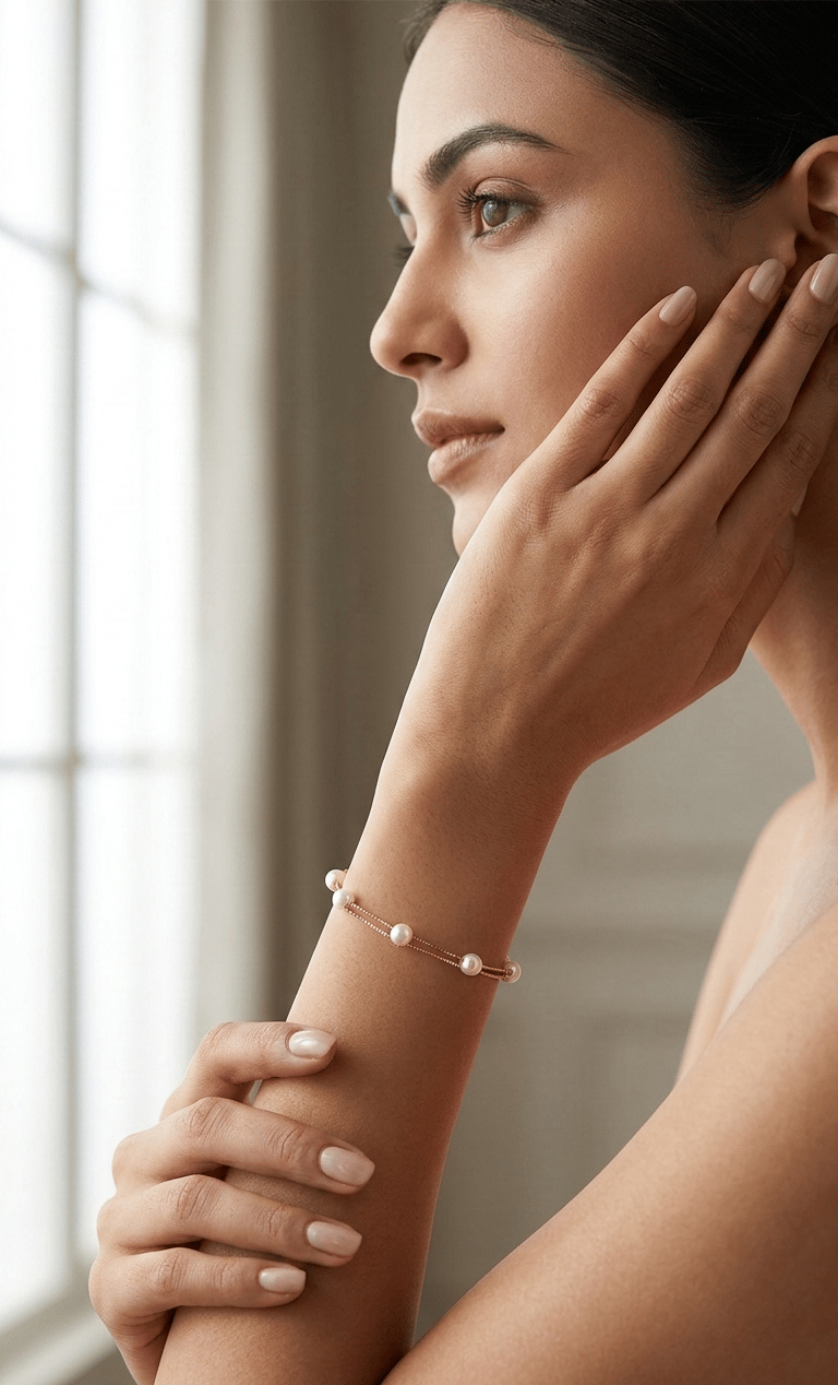 Rose Gold Luna Pearl Chain Bracelet Made With 925 Sterling Silver - Image 5