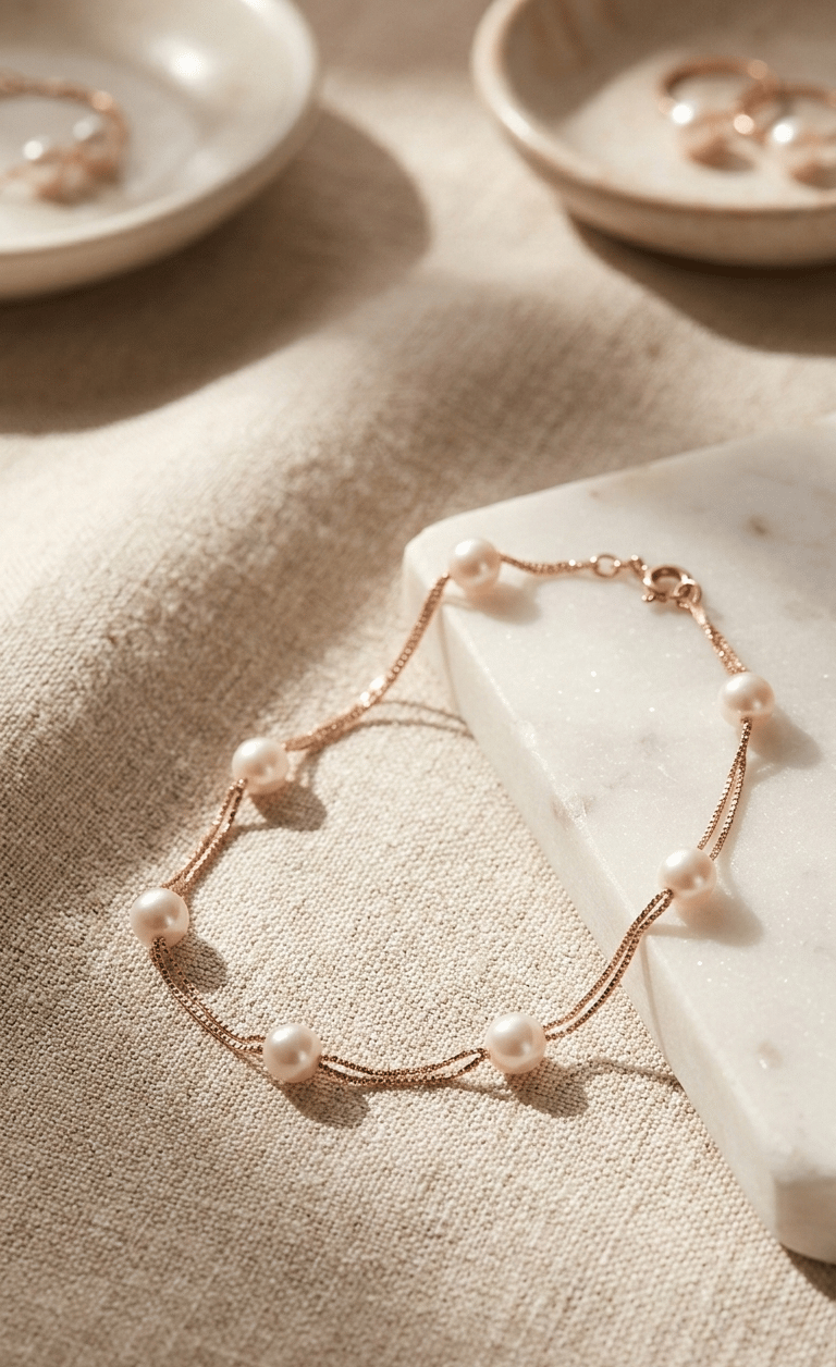 Rose Gold Luna Pearl Chain Bracelet Made With 925 Sterling Silver