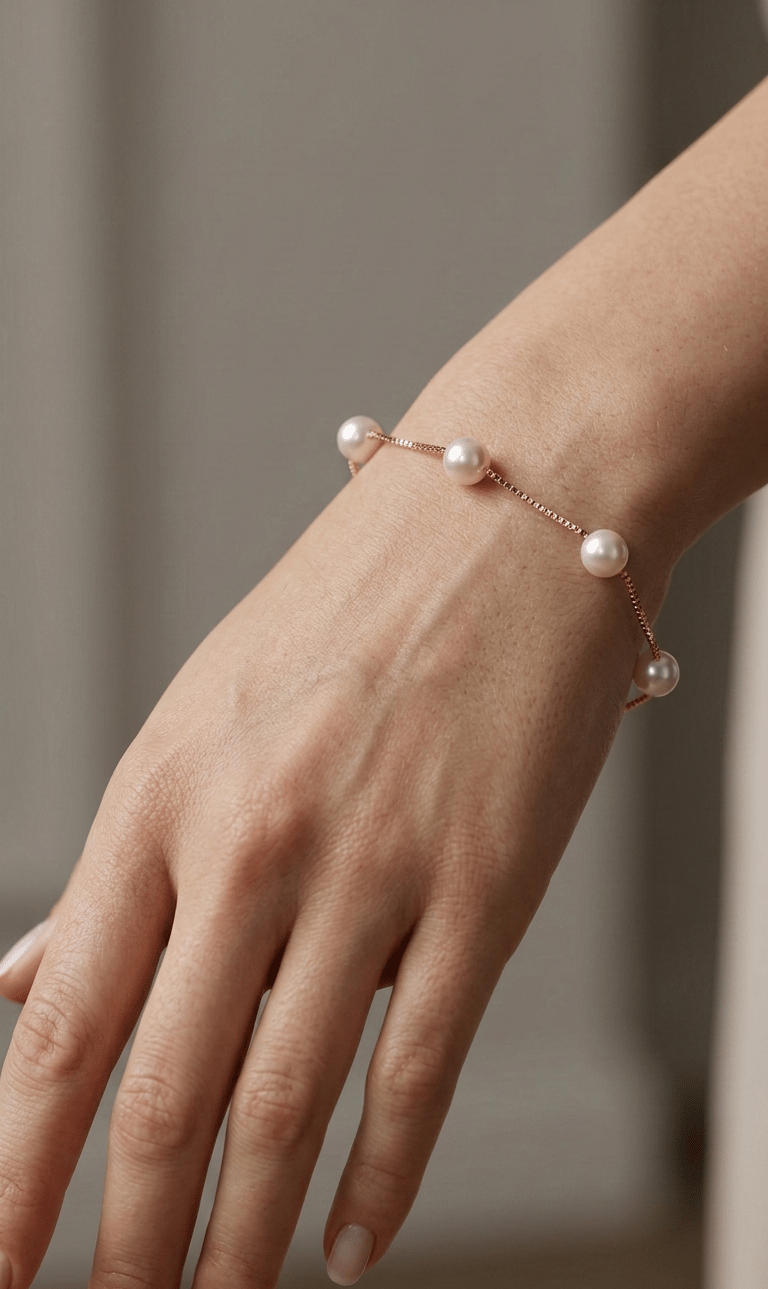 Rose Gold Luna Pearl Chain Bracelet Made With 925 Sterling Silver - Image 3