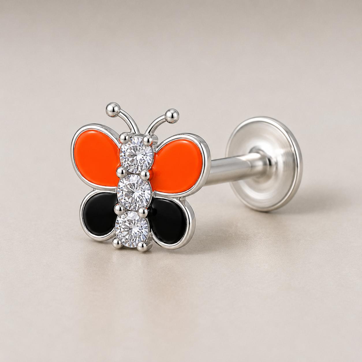925 Sterling Silver Butterfly Dual Shade Nose Pin