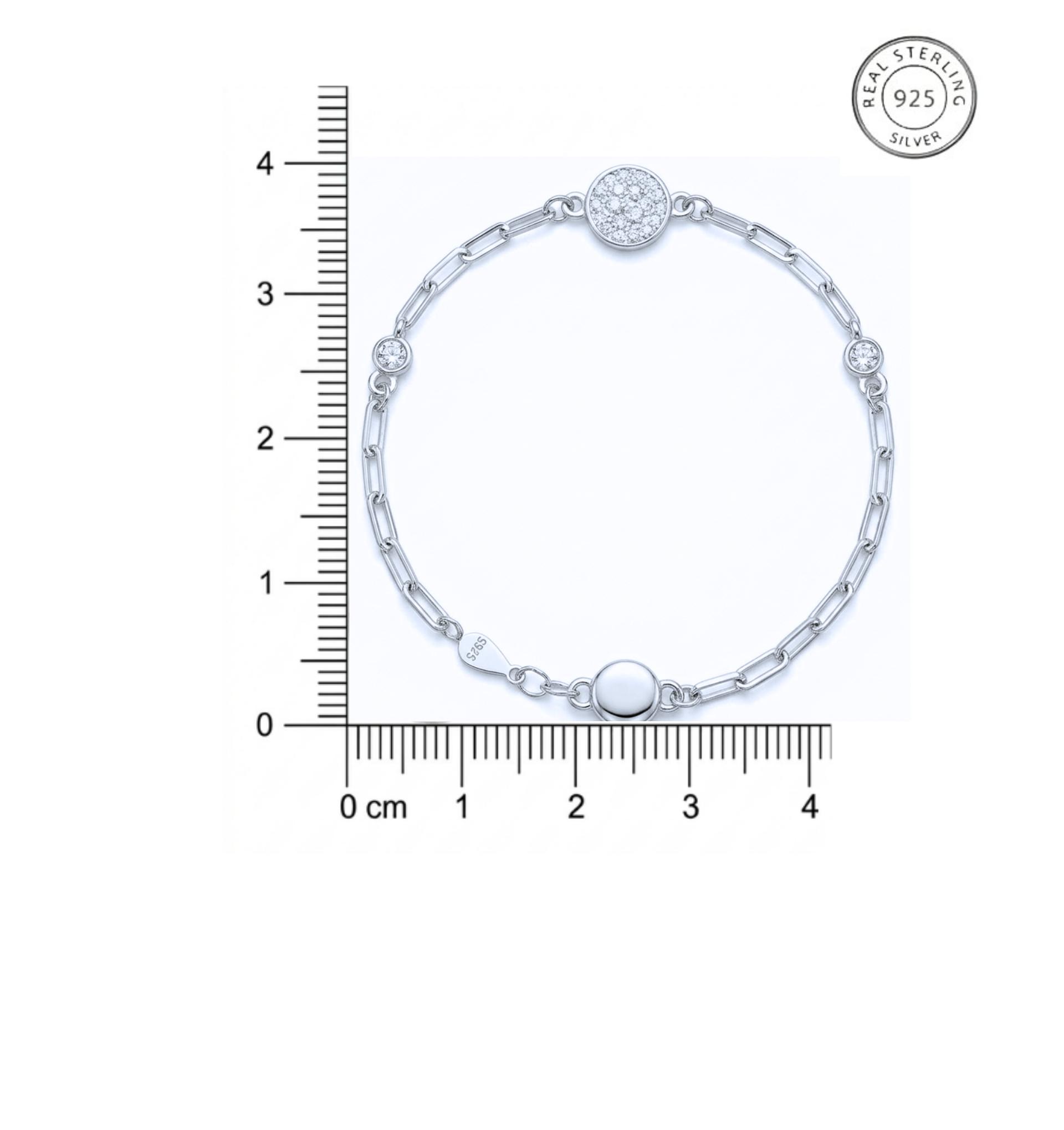 925 Sterling Silver Minimal Zircon Disc Chain Bracelet - Image 6