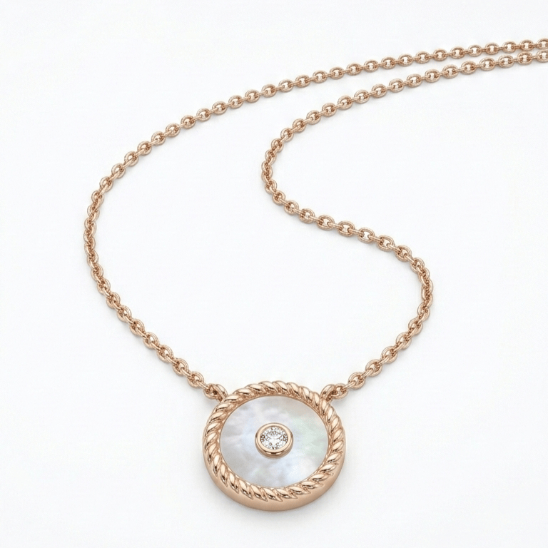 Nude Rose Gold Circle Pendant With Chain In 925 Sterling Silver With Rose Gold Plating - Image 4