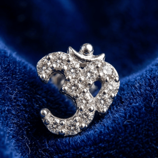 925 Sterling Silver Om Diamond Stud Earrings For Women