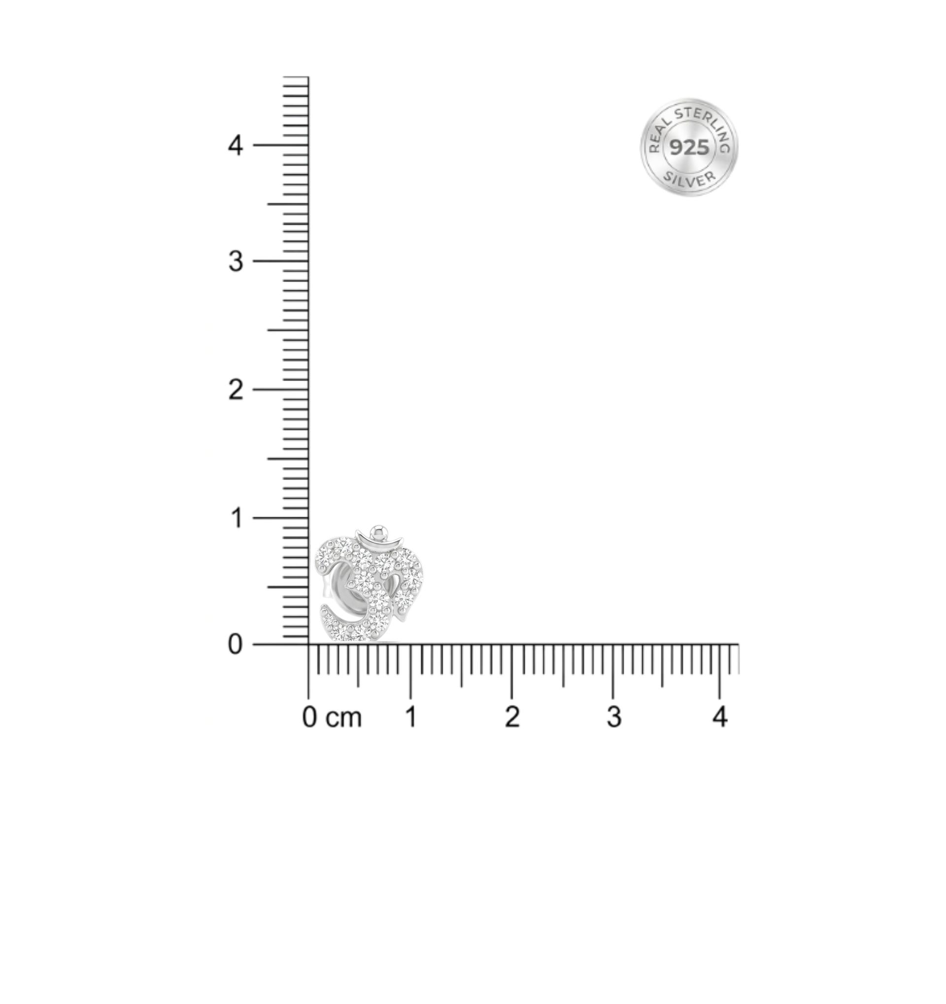 925 Sterling Silver Om Diamond Stud Earrings For Women - Image 5