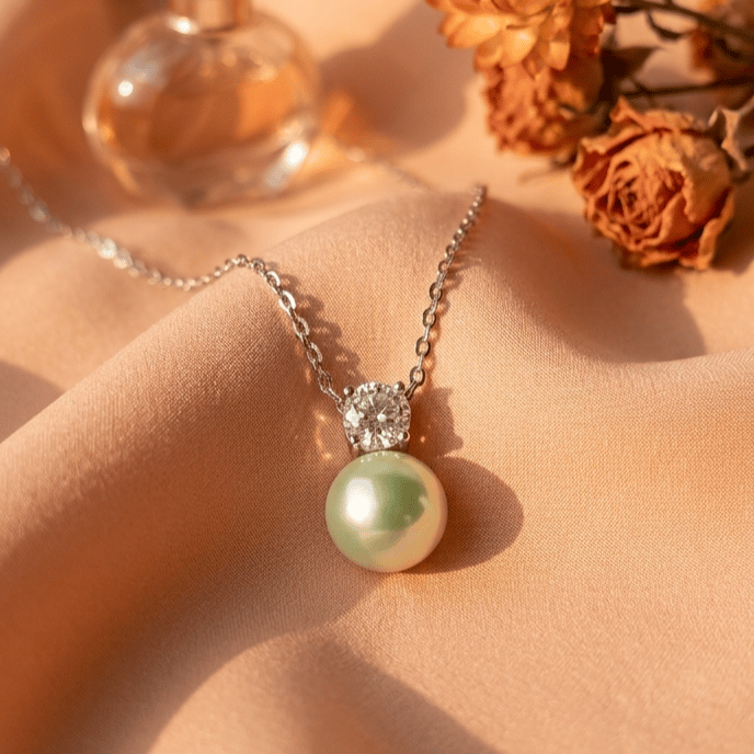 925 Sterling Silver Pearl & Solitaire Drop Jewellery Pendent With Chain