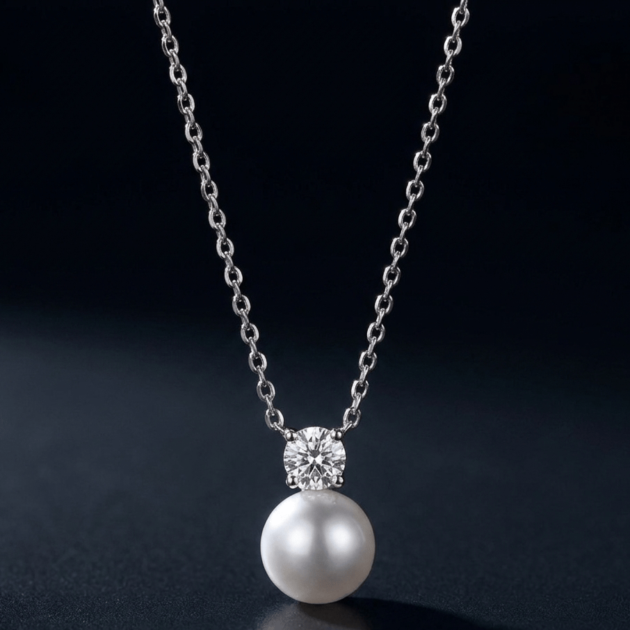 925 Sterling Silver Pearl & Solitaire Drop Jewellery Pendent With Chain - Image 4
