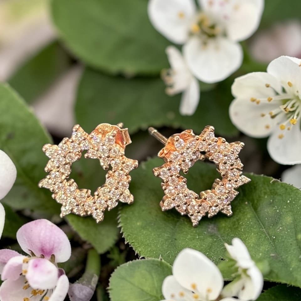 Rose Gold Floral Diamond Stud Earrings With 925 Sterling Silver