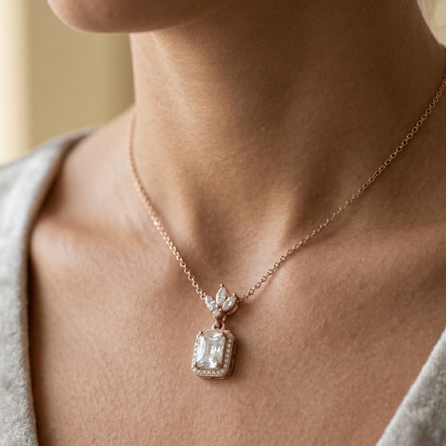 Rose Gold Crystal Drop Pendant With Chain - Image 3