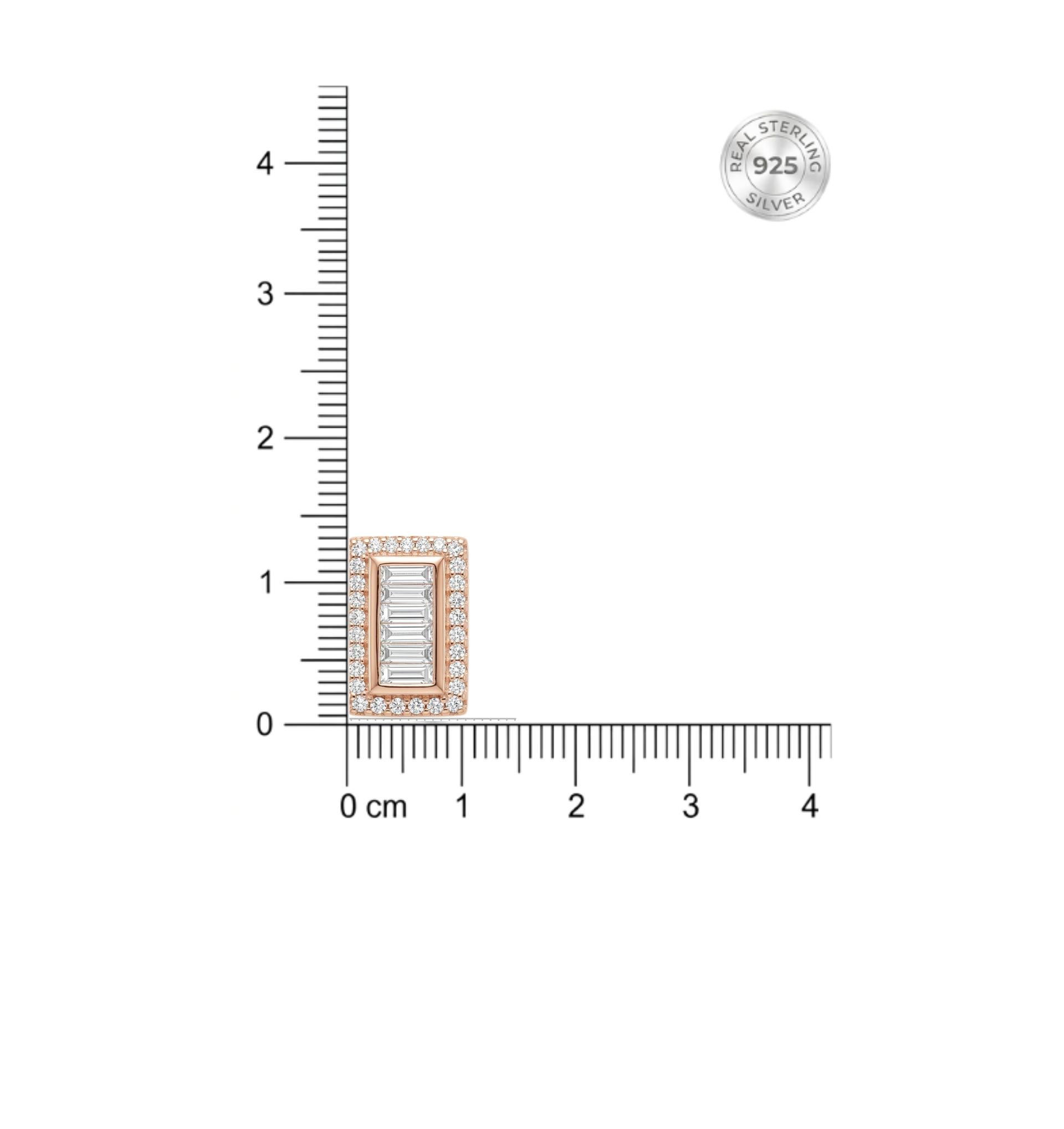 Rose Gold Baguette Zircon Stud Earrings With 925 Sterling Silver - Image 4