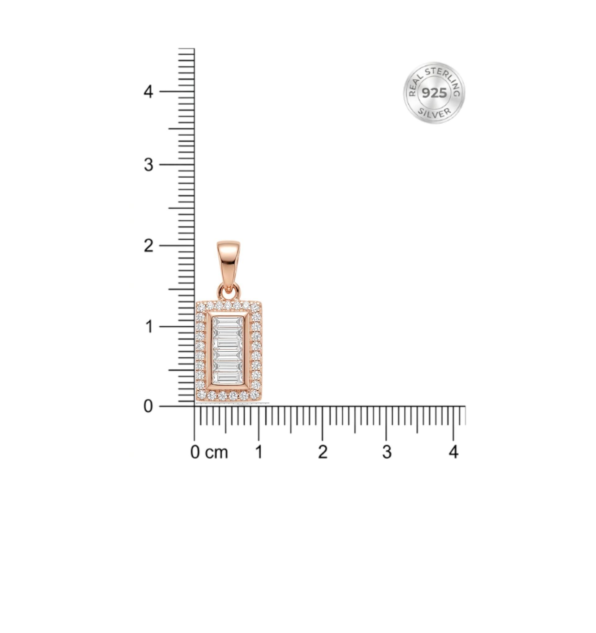 Rose Gold Baguette Zircon Stud Pendent  With Chain With 925 Sterling Silver - Image 6