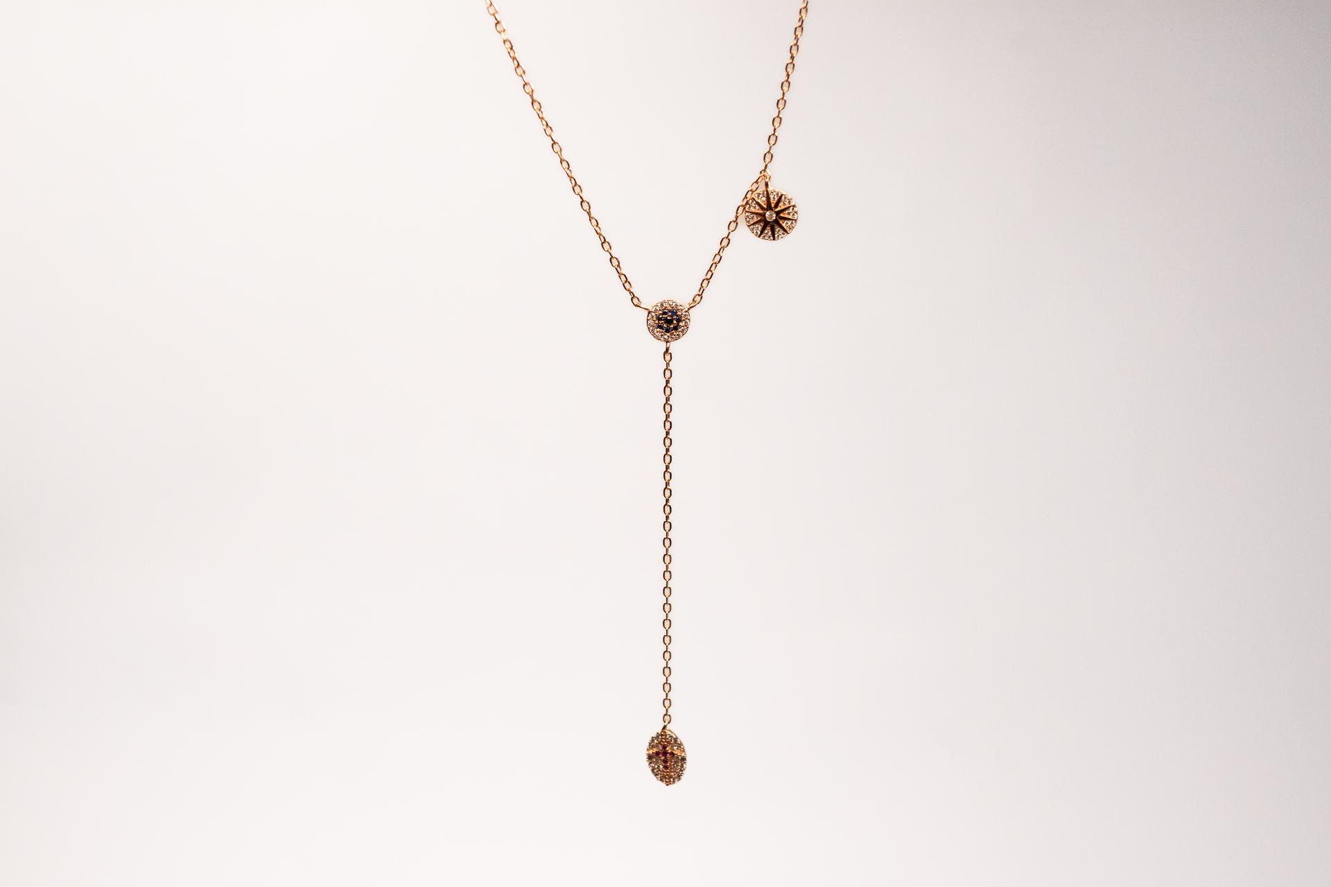Celestial Drop Pendant With Chain In 925 Sterling Silver With Rose Gold Plating
