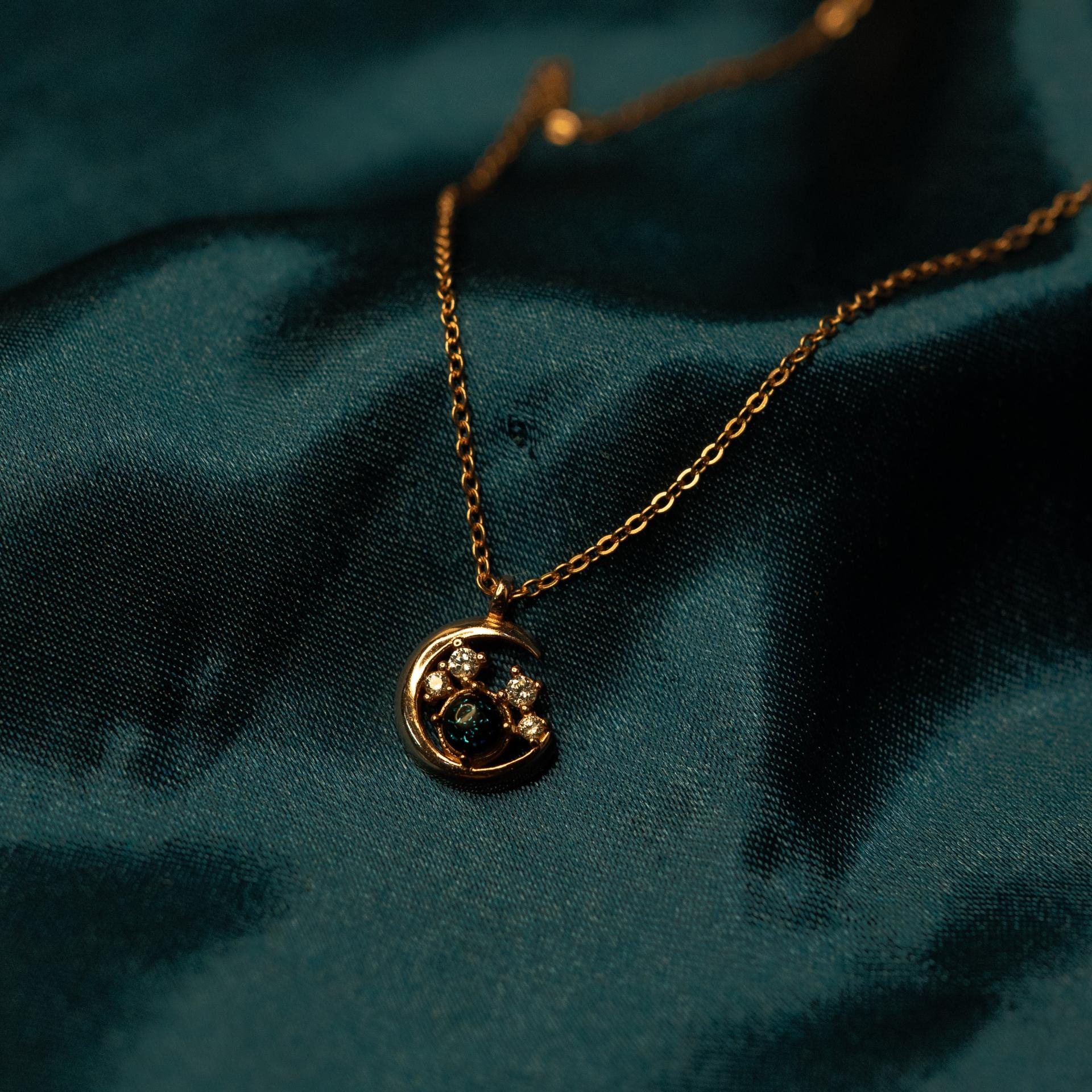 Crescent Moon Blue Stone Pendant With Chain In 925 Sterling Silver With Rose Gold Plating - Image 3
