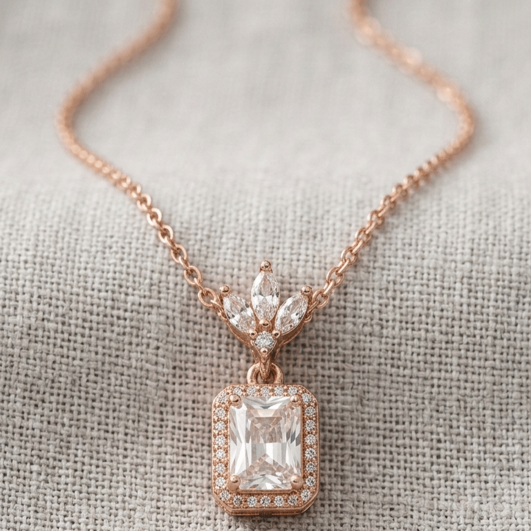 Rose Gold Crystal Drop Pendant With Chain