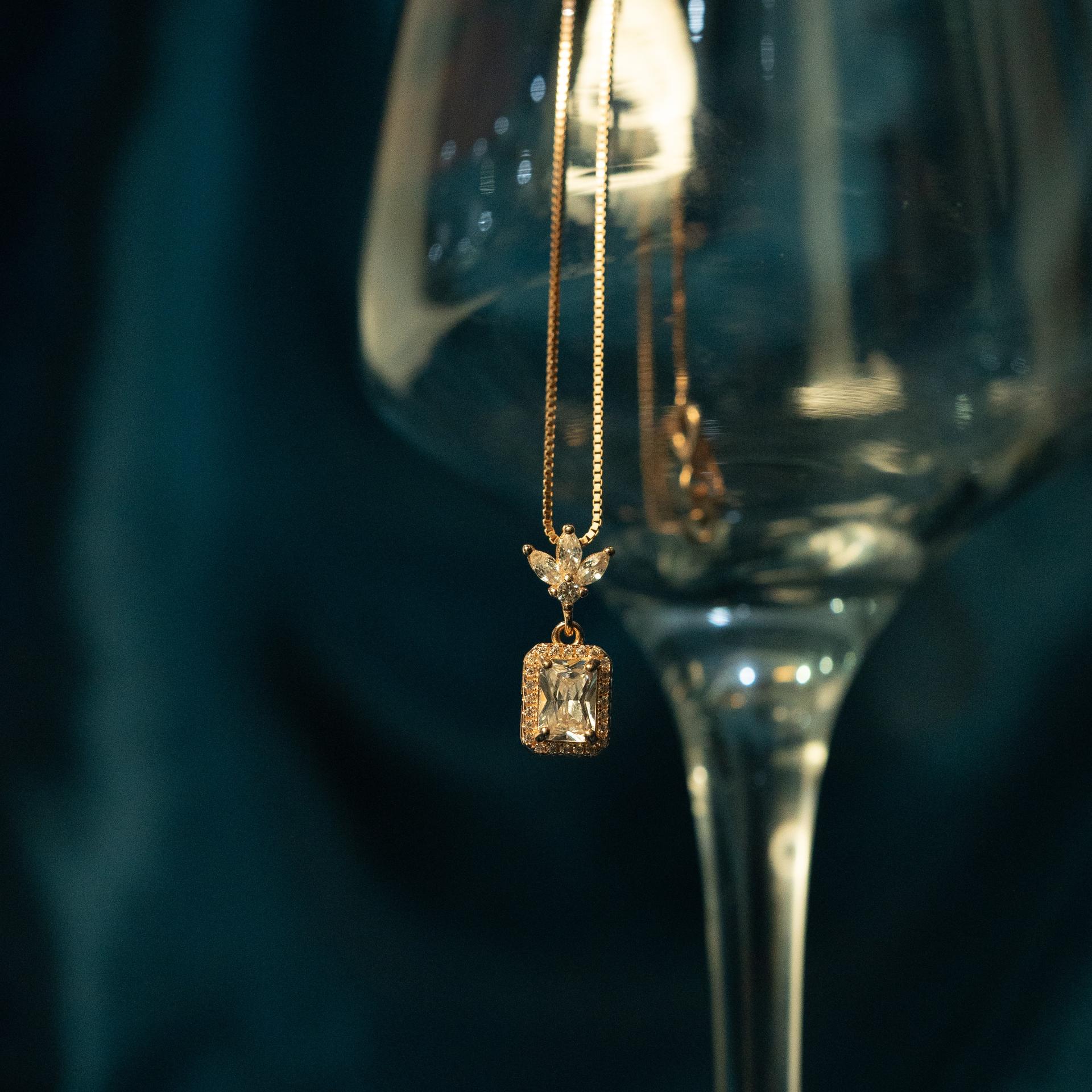 Rose Gold Crystal Drop Pendant With Chain